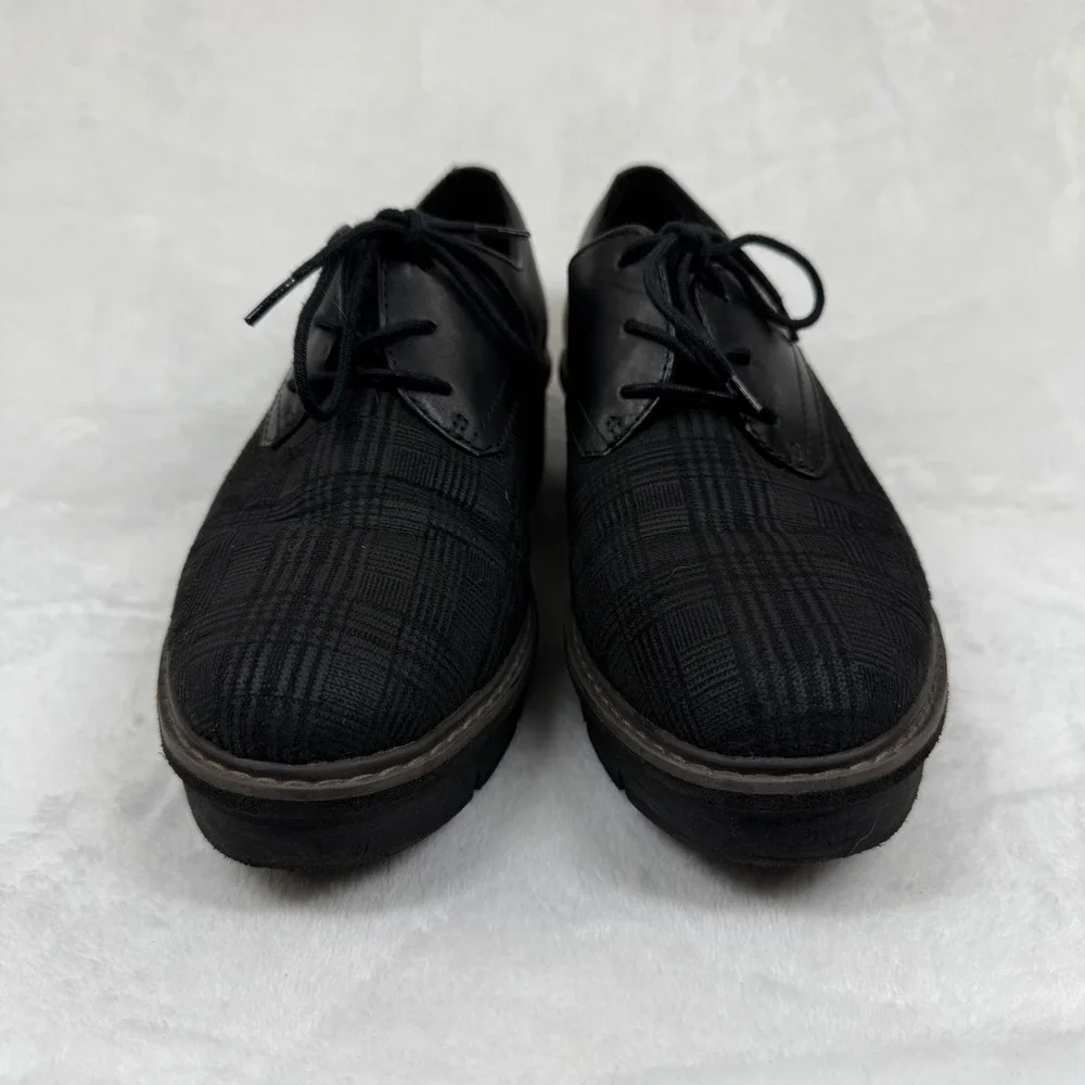 Clarks Sharon Dolly Black Leather Plaid Wedge Platform Oxford Shoes Womens 9‎ M